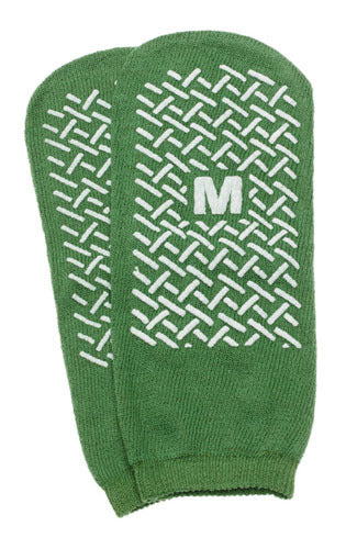 Slipper Socks; Med Green Pair Men's 5-6 Wms 6-7 Child 7-11