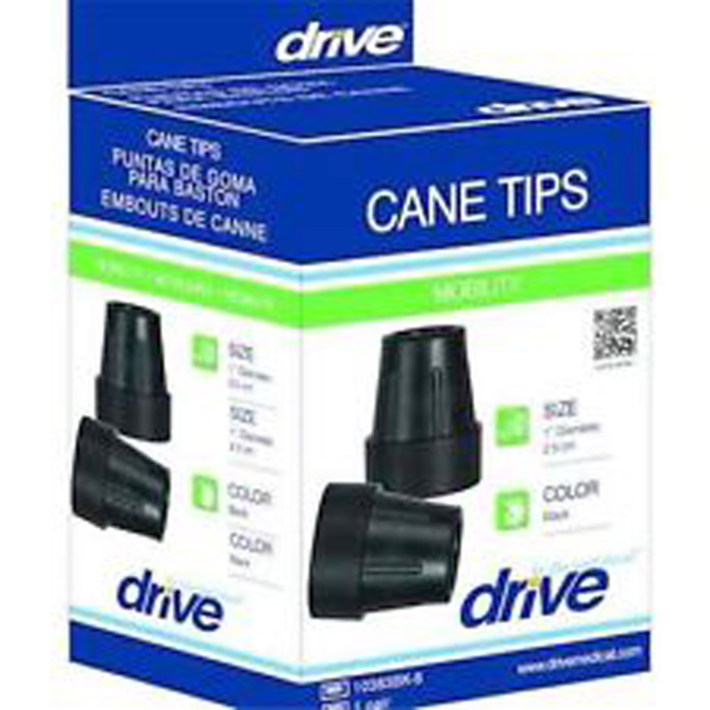 Cane Tips for 1 Cane Diameter Black (Pair) Retail Box